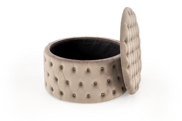 Pouf mit Staurum, aus Samtstoff Nunez Beige (5)