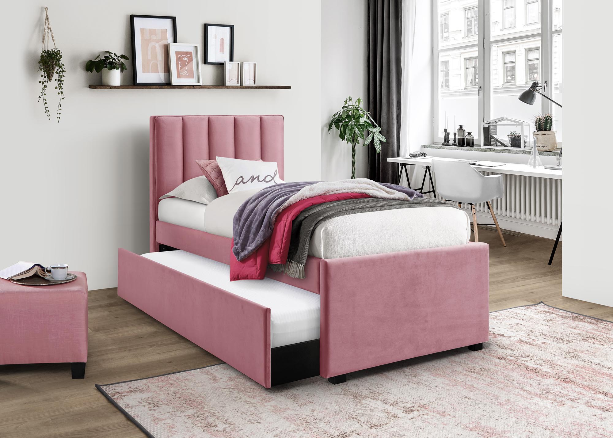 Tagesbett mit Samtstoff Russo Rosa (2)