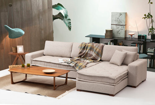 Ecksofa mit Chaiselongue Rechts, 3-Sitzer, aus Stoff, Lena Beige