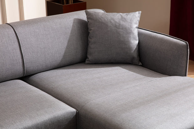 Ecksofa mit Chaiselongue Rechts, 3-Sitzer, aus Stoff, Belissimo Grau (3)