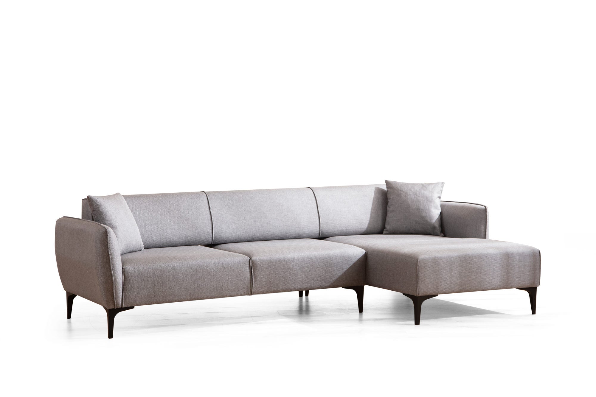 Ecksofa mit Chaiselongue Rechts, 3-Sitzer, aus Stoff, Belissimo Grau (4)