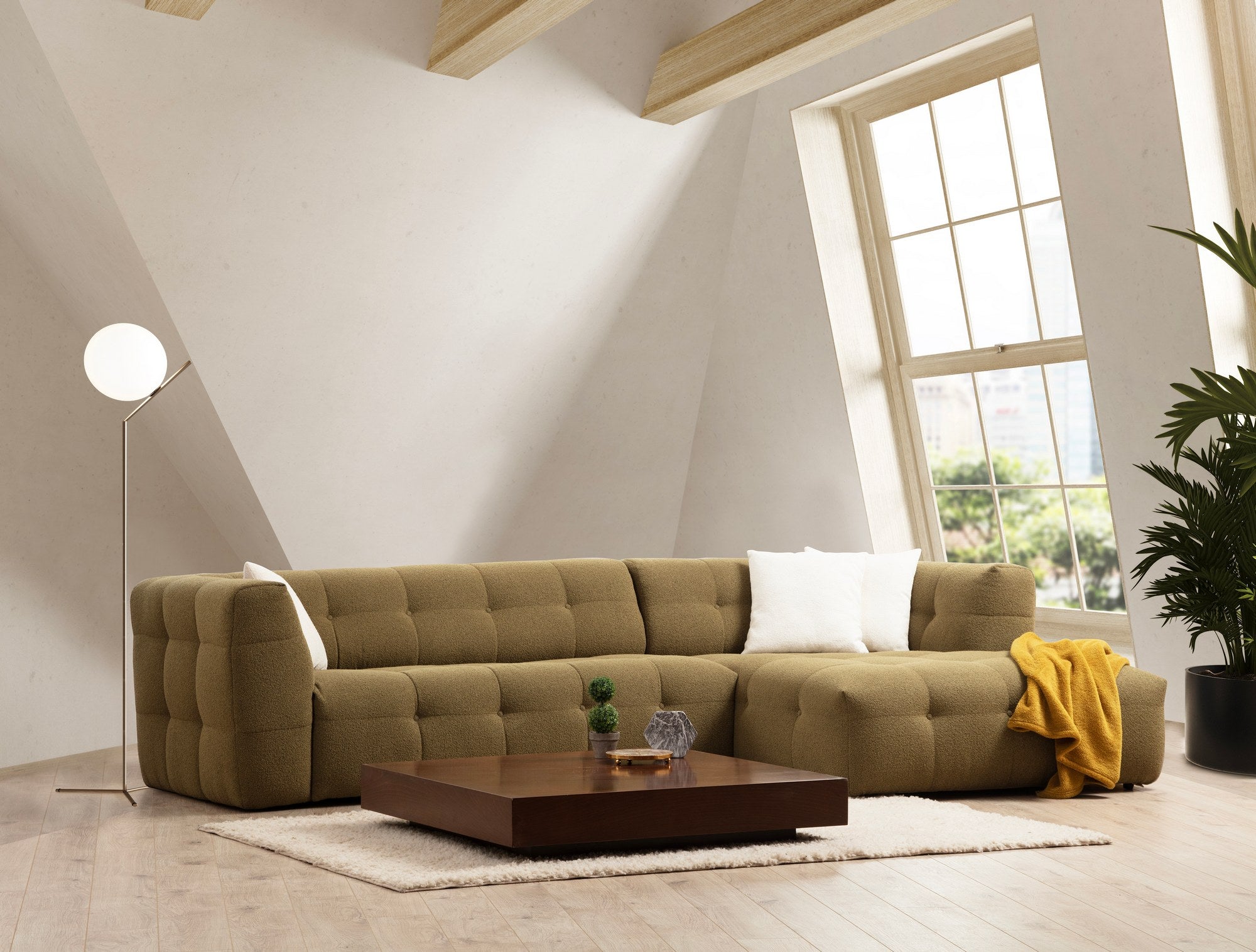 Ecksofa mit Chaiselongue Rechts, 3-Sitzer, aus Stoff, Cady 3 Grün (2)