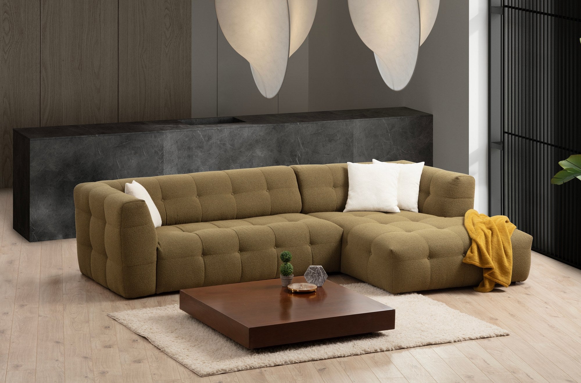 Ecksofa mit Chaiselongue Rechts, 3-Sitzer, aus Stoff, Cady 3 Grün (3)