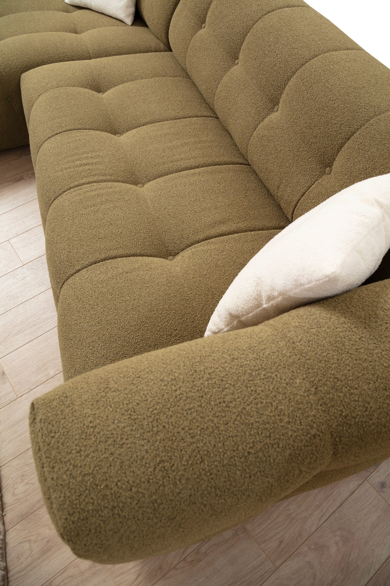 Ecksofa mit Chaiselongue Links, 3-Sitzer, aus Stoff, Cady 3 Grün (4)
