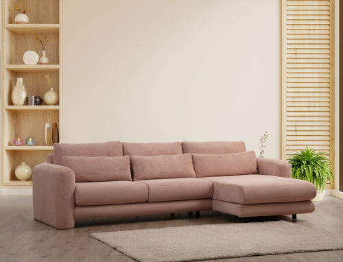 Ecksofa mit Chaiselongue Rechts, 3-Sitzer, aus Stoff, Lily Rosa (1)