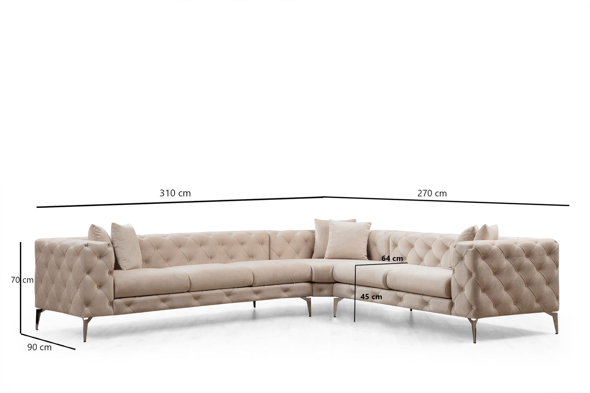 Ecksofa mit Chaiselongue Links, 5-Sitzer, aus Stoff, Como Elfenbein (5)