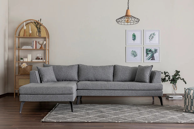 Ecksofa mit Chaiselongue Links, 4-Sitzer, aus Stoff, Bobo Grau