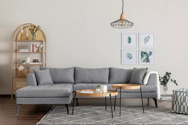 Ecksofa mit Chaiselongue Links, 4-Sitzer, aus Stoff, Bobo Grau (1)