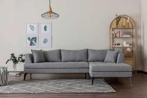 Ecksofa mit Chaiselongue Rechts, 4-Sitzer, aus Stoff, Bobo Grau