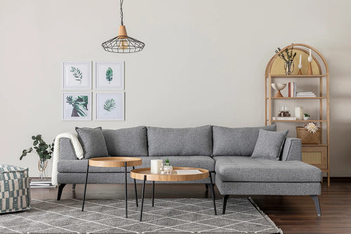 Ecksofa mit Chaiselongue Rechts, 4-Sitzer, aus Stoff, Bobo Grau (1)