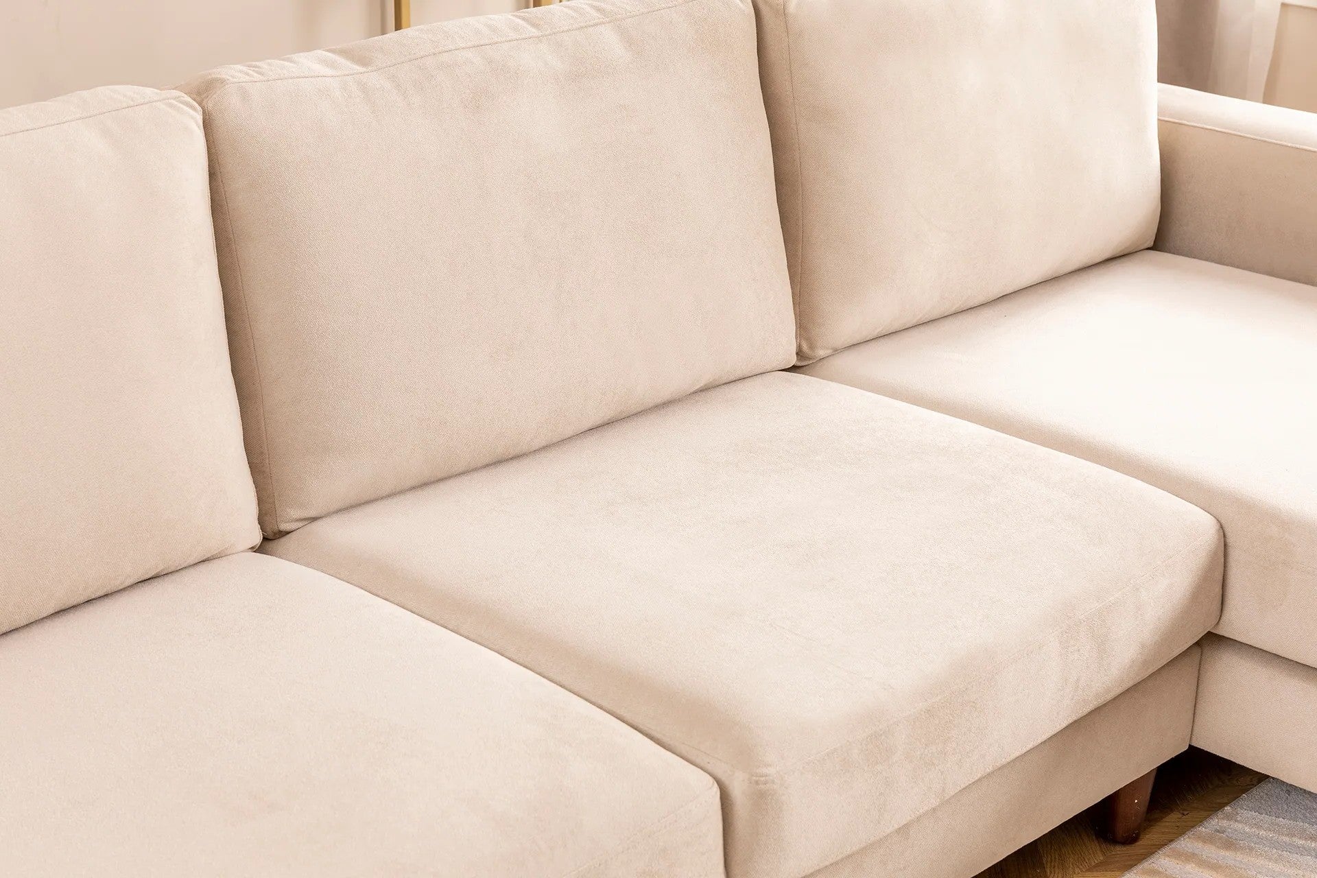 Ecksofa mit Chaiselongue Rechts, 4-Sitzer, aus Stoff, Berlin Creme (5)