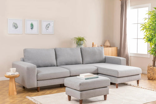 Ecksofa mit Chaiselongue Rechts, 4-Sitzer, aus Stoff, Berlin Grau