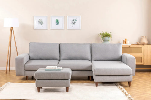 Ecksofa mit Chaiselongue Rechts, 4-Sitzer, aus Stoff, Berlin Grau (1)