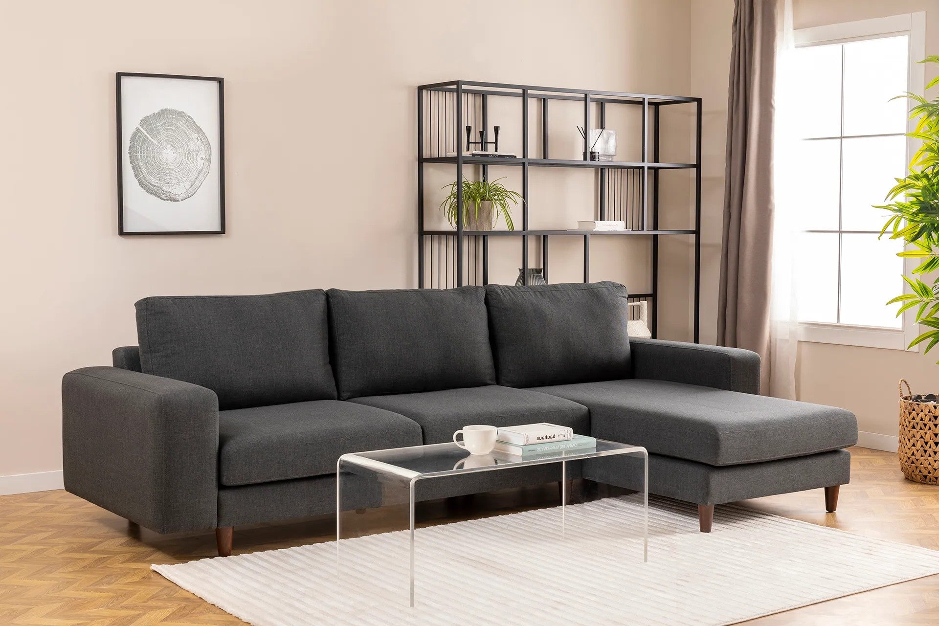 Ecksofa mit Chaiselongue Rechts, 4-Sitzer, aus Stoff, Berlin Anthrazit