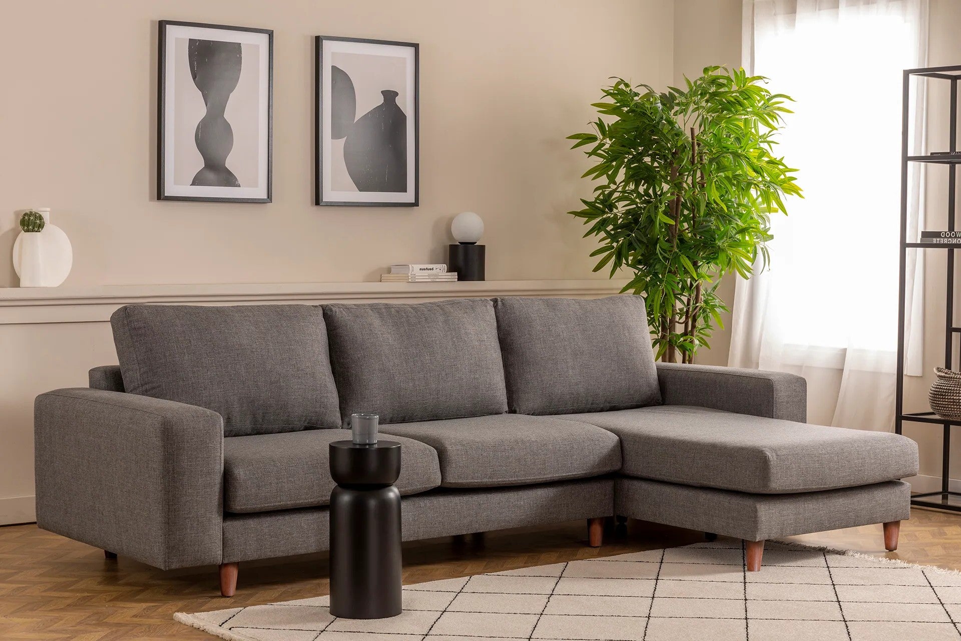 Ecksofa mit Chaiselongue Rechts, 4-Sitzer, aus Stoff, Berlin Grau