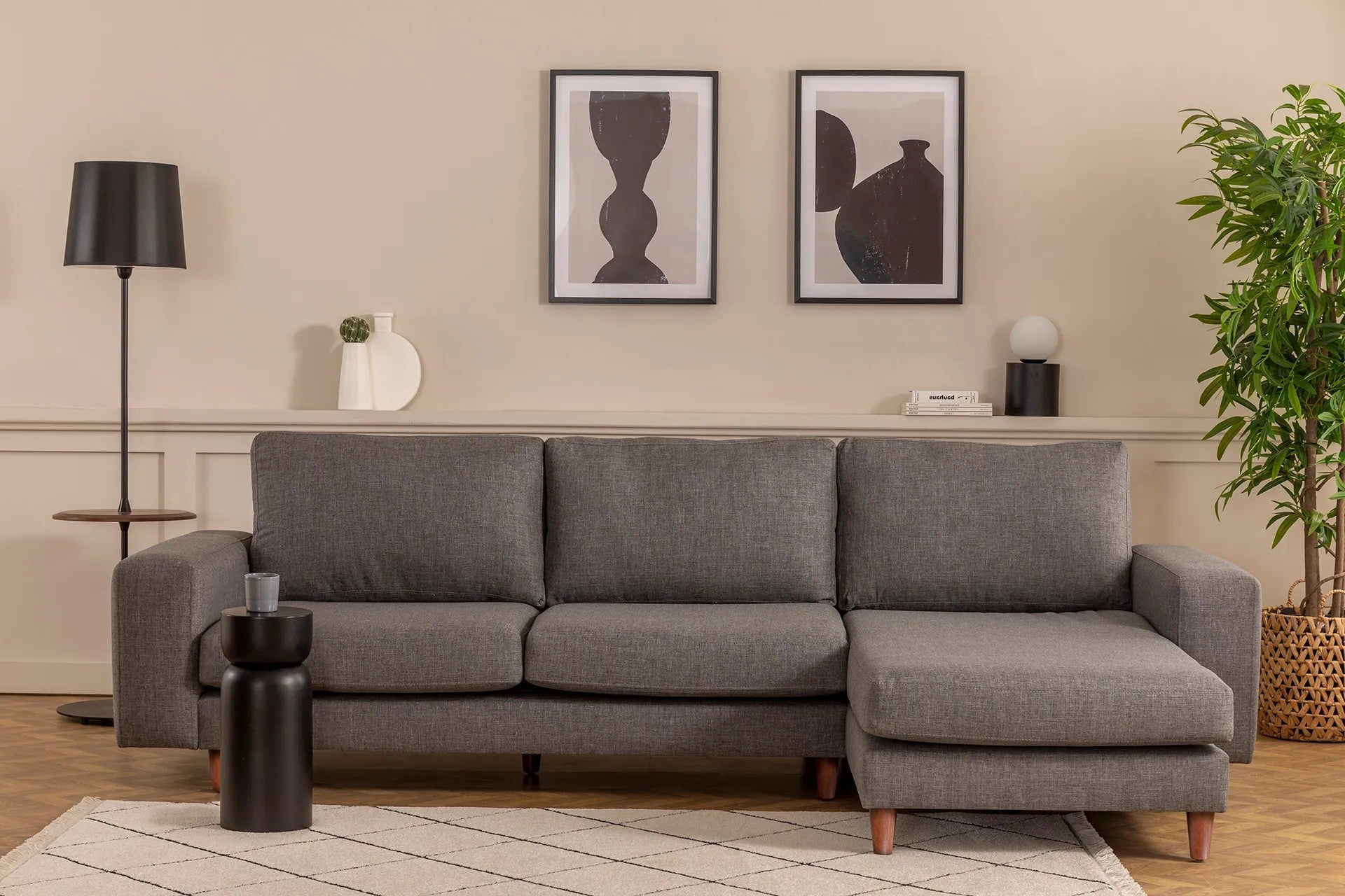 Ecksofa mit Chaiselongue Rechts, 4-Sitzer, aus Stoff, Berlin Grau (1)