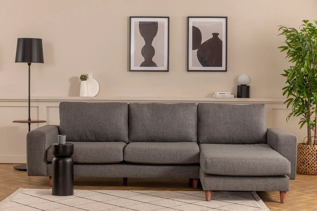 Ecksofa mit Chaiselongue Rechts, 4-Sitzer, aus Stoff, Berlin Grau (1)