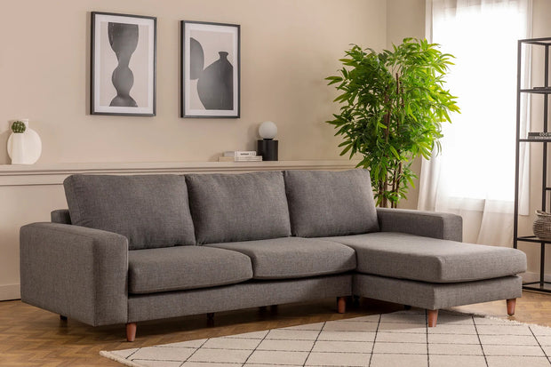 Ecksofa mit Chaiselongue Rechts, 4-Sitzer, aus Stoff, Berlin Grau (2)