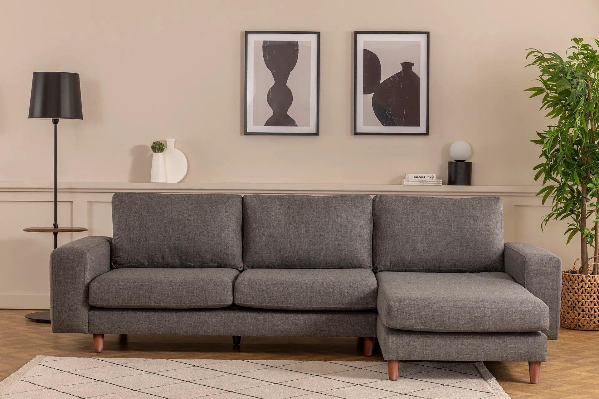 Ecksofa mit Chaiselongue Rechts, 4-Sitzer, aus Stoff, Berlin Grau (3)