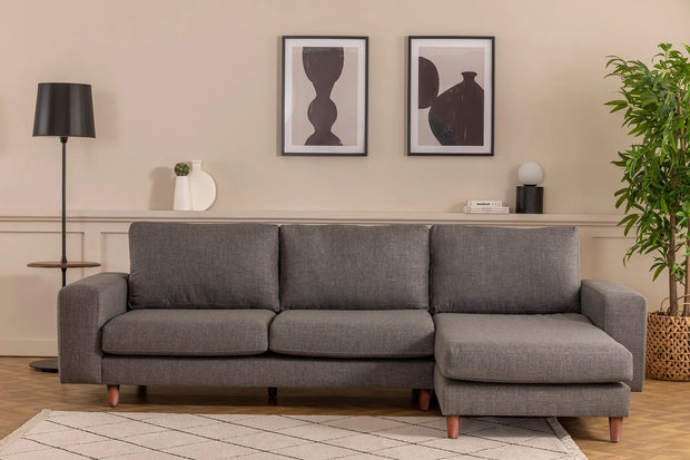 Ecksofa mit Chaiselongue Rechts, 4-Sitzer, aus Stoff, Berlin Grau (3)