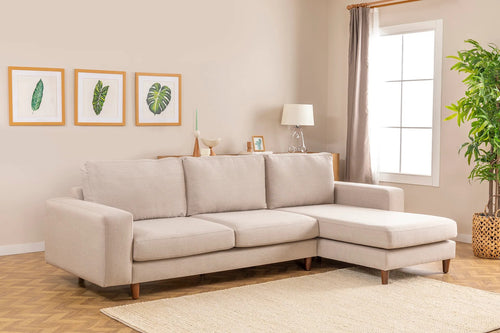 Ecksofa mit Chaiselongue Rechts, 4-Sitzer, aus Stoff, Berlin Creme (1)