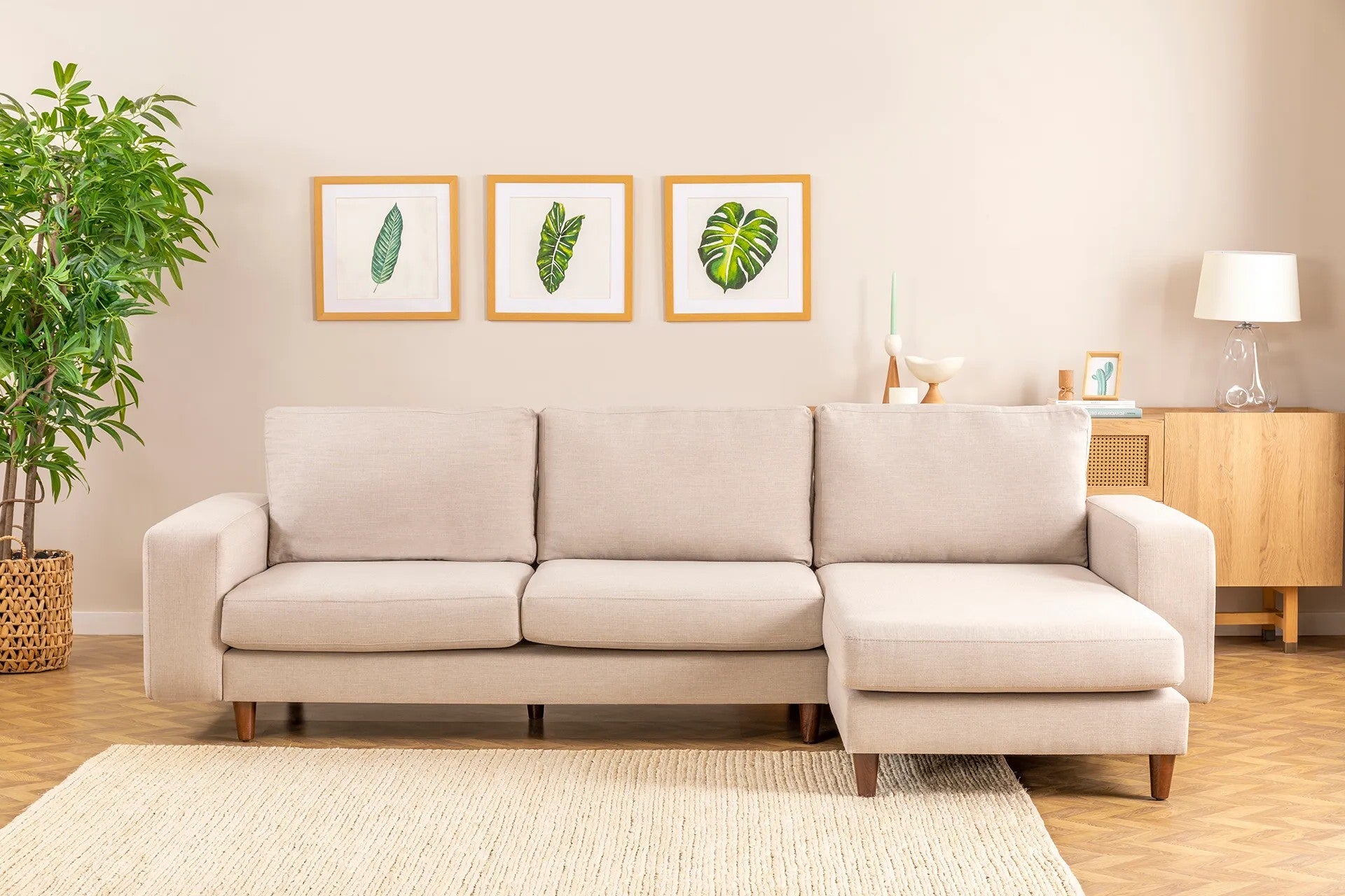 Ecksofa mit Chaiselongue Rechts, 4-Sitzer, aus Stoff, Berlin Creme (2)