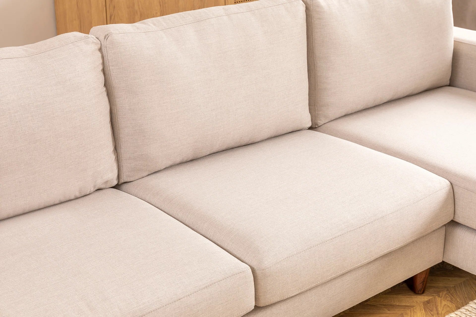 Ecksofa mit Chaiselongue Rechts, 4-Sitzer, aus Stoff, Berlin Creme (4)