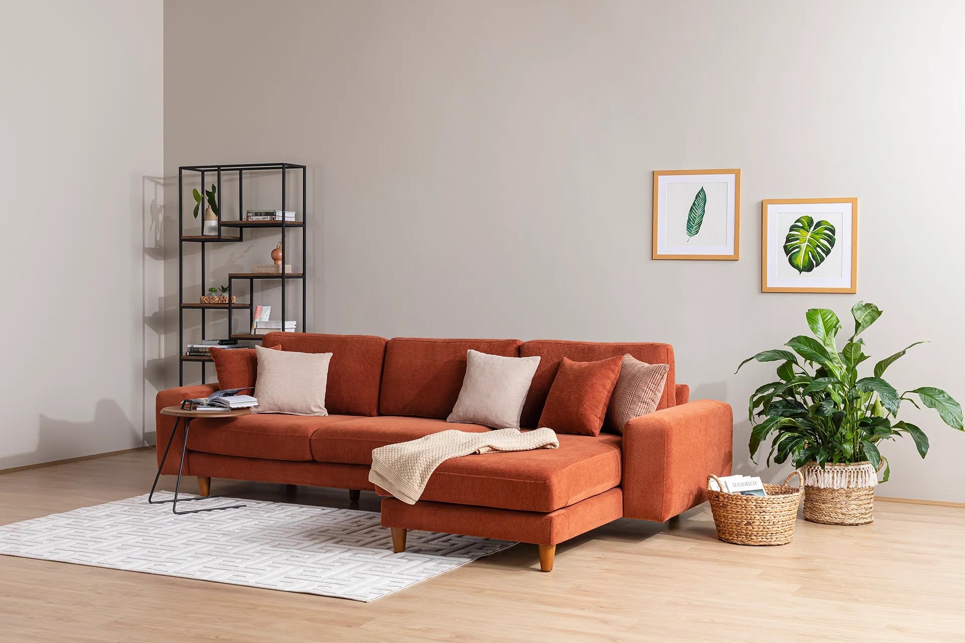 Ecksofa mit Chaiselongue Rechts, 4-Sitzer, aus Stoff, Berlin Rost