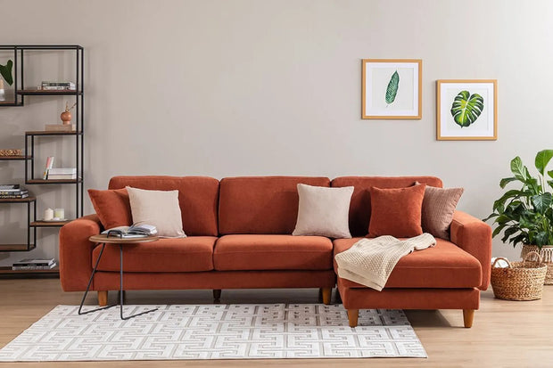 Ecksofa mit Chaiselongue Rechts, 4-Sitzer, aus Stoff, Berlin Rost (1)