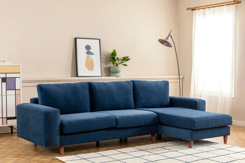 Ecksofa mit Chaiselongue Rechts, 4-Sitzer, aus Stoff, Berlin Blau