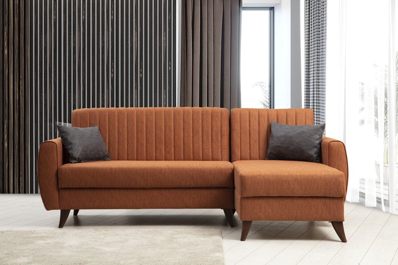 Ecksofa Schlaffunktion mit Chaiselongue Rechts, 3-Sitzer, aus Stoff, Alkon Rost (2)