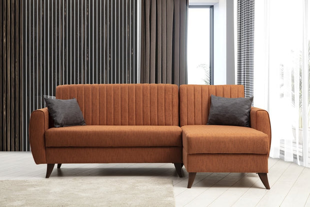 Ecksofa Schlaffunktion mit Chaiselongue Rechts, 3-Sitzer, aus Stoff, Alkon Rost (2)