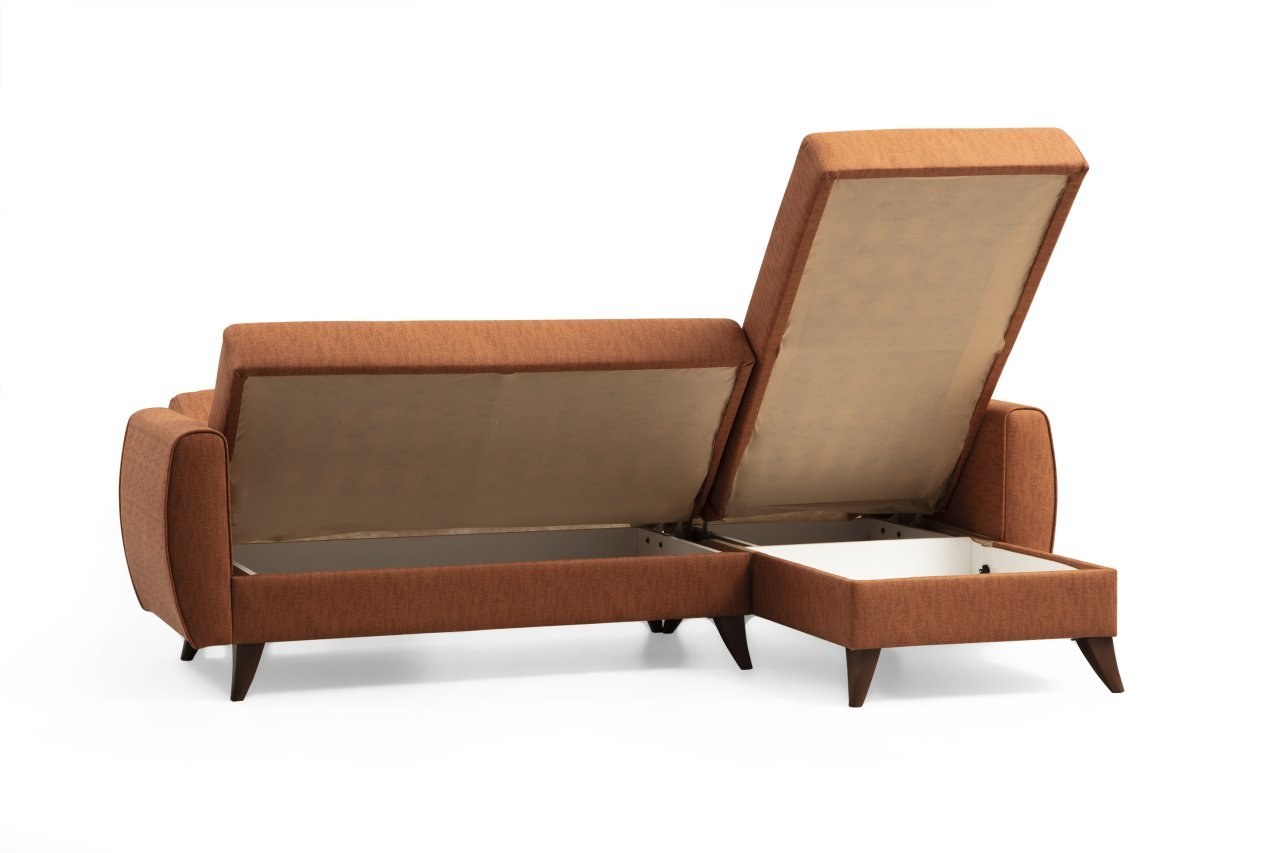 Ecksofa Schlaffunktion mit Chaiselongue Rechts, 3-Sitzer, aus Stoff, Alkon Rost (4)