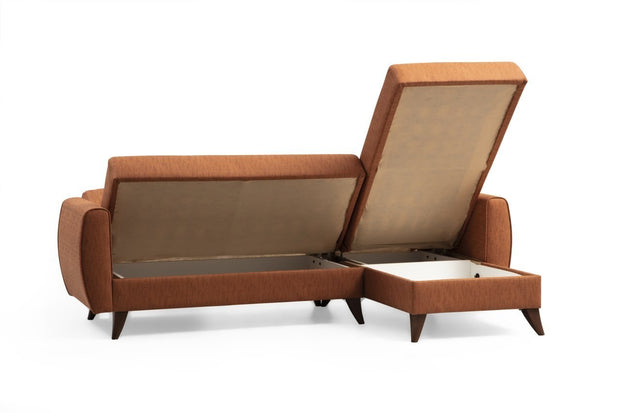 Ecksofa Schlaffunktion mit Chaiselongue Rechts, 3-Sitzer, aus Stoff, Alkon Rost (4)