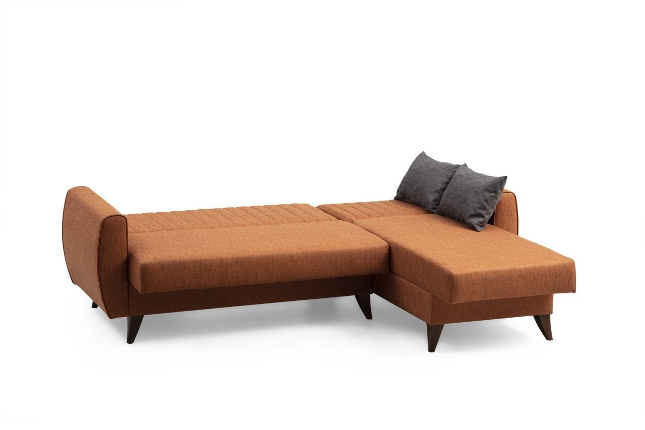 Ecksofa Schlaffunktion mit Chaiselongue Rechts, 3-Sitzer, aus Stoff, Alkon Rost (6)