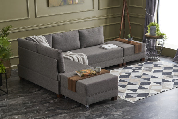 Ecksofa Schlaffunktion mit Chaiselongue Links, 5-Sitzer, aus Stoff, Fly Braun (1)