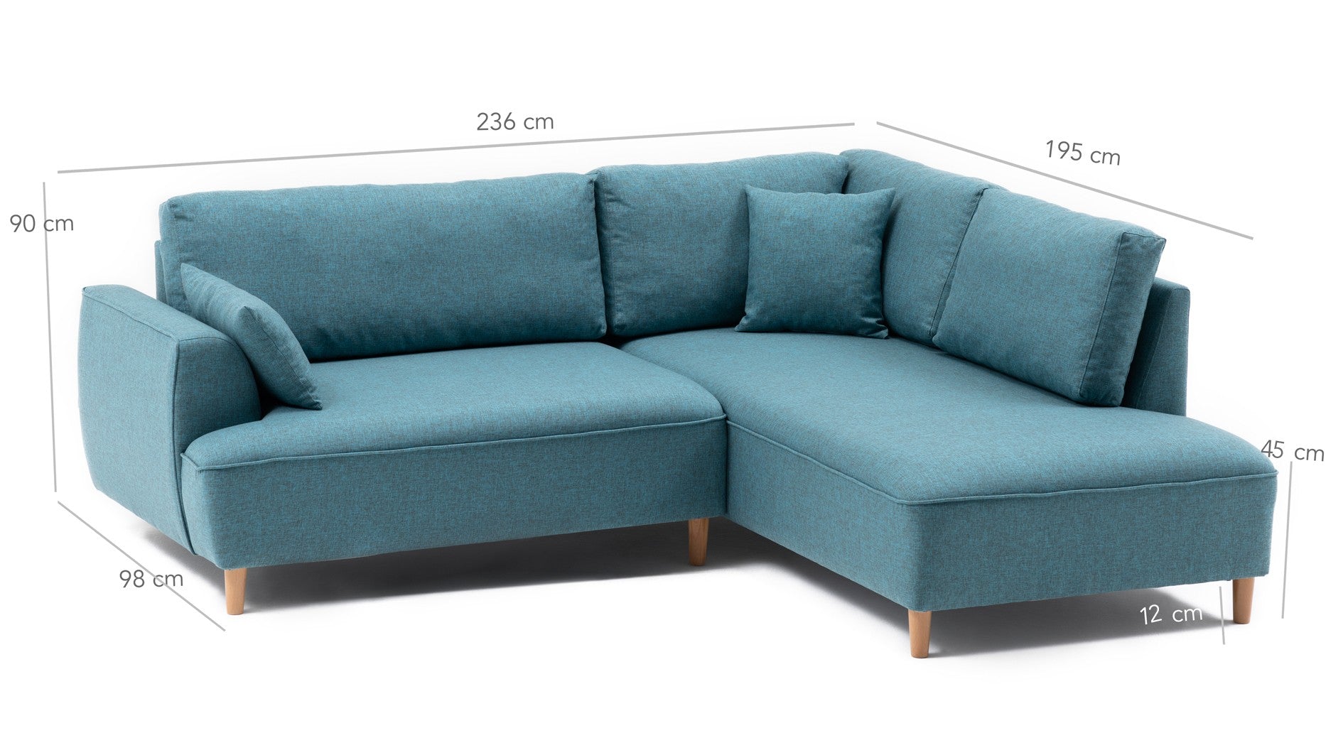 Ecksofa mit Chaiselongue Rechts, 3-Sitzer, aus Stoff, Felix Extra Türkis (2)