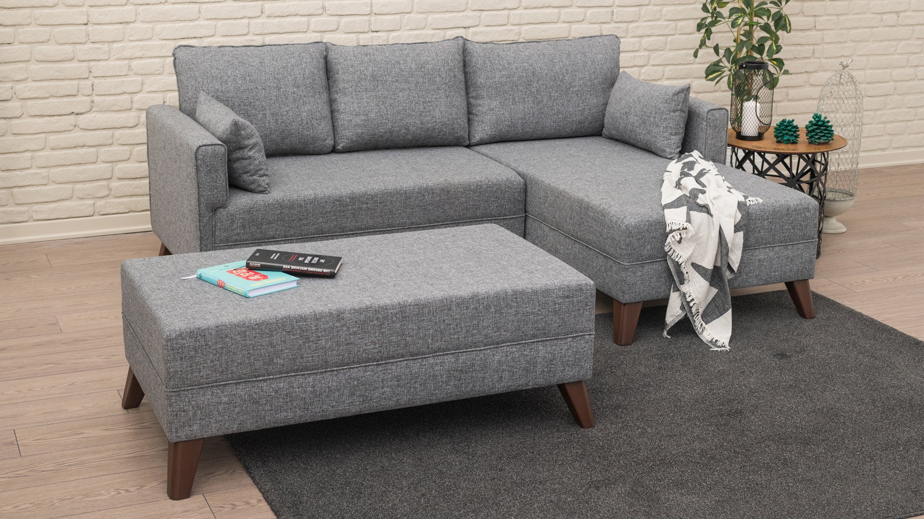 Ecksofa Schlaffunktion mit Chaiselongue Rechts, 4-Sitzer, aus Stoff, Bella 2 Grau (2)