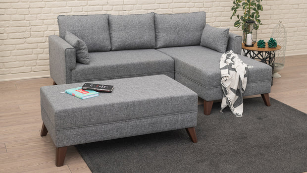 Ecksofa Schlaffunktion mit Chaiselongue Rechts, 4-Sitzer, aus Stoff, Bella 2 Grau (2)