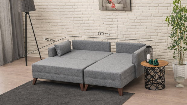 Ecksofa Schlaffunktion mit Chaiselongue Rechts, 4-Sitzer, aus Stoff, Bella 2 Grau (3)