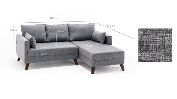 Ecksofa Schlaffunktion mit Chaiselongue Rechts, 4-Sitzer, aus Stoff, Bella 2 Grau (5)