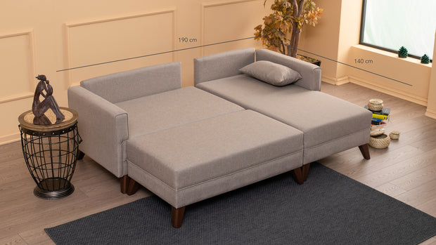 Ecksofa Schlaffunktion mit Chaiselongue Rechts, 4-Sitzer, aus Stoff, Bella 2 Creme (4)