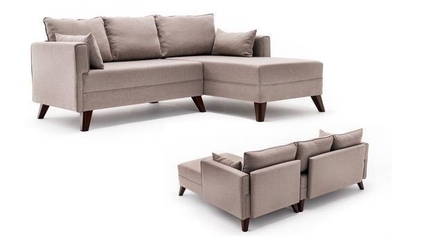 Ecksofa Schlaffunktion mit Chaiselongue Rechts, 4-Sitzer, aus Stoff, Bella 2 Creme (5)