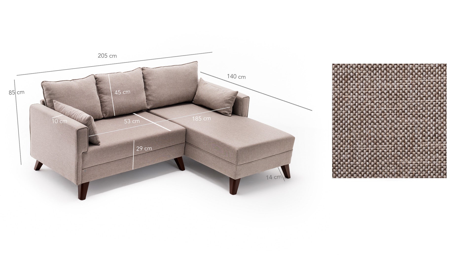Ecksofa Schlaffunktion mit Chaiselongue Rechts, 4-Sitzer, aus Stoff, Bella 2 Creme (6)