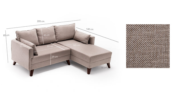 Ecksofa Schlaffunktion mit Chaiselongue Rechts, 4-Sitzer, aus Stoff, Bella 2 Creme (6)