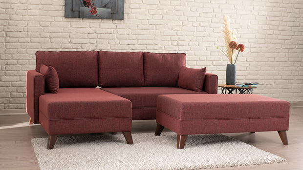 Ecksofa Schlaffunktion mit Chaiselongue Links, 4-Sitzer, aus Stoff, Bella 2 Bordeaux