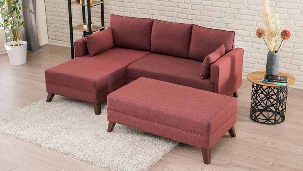 Ecksofa Schlaffunktion mit Chaiselongue Links, 4-Sitzer, aus Stoff, Bella 2 Bordeaux (2)