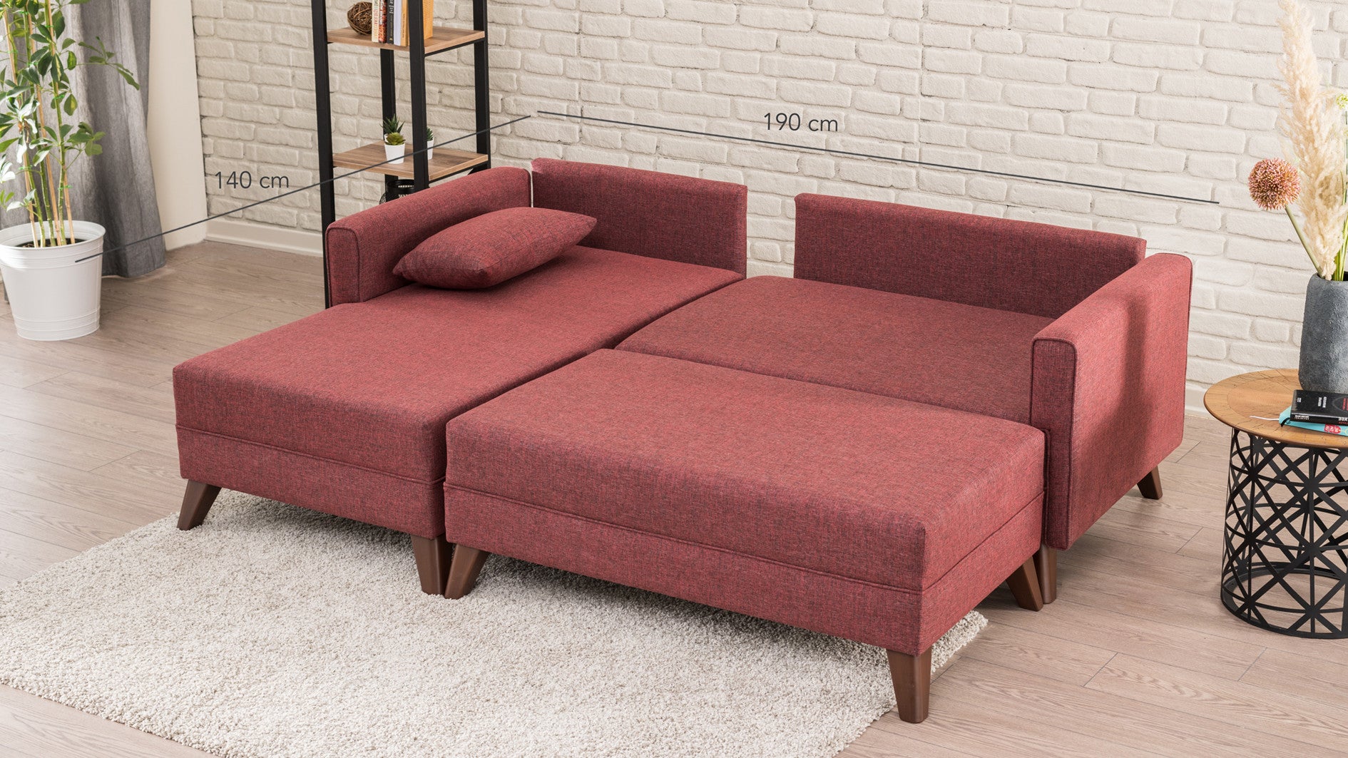 Ecksofa Schlaffunktion mit Chaiselongue Links, 4-Sitzer, aus Stoff, Bella 2 Bordeaux (4)