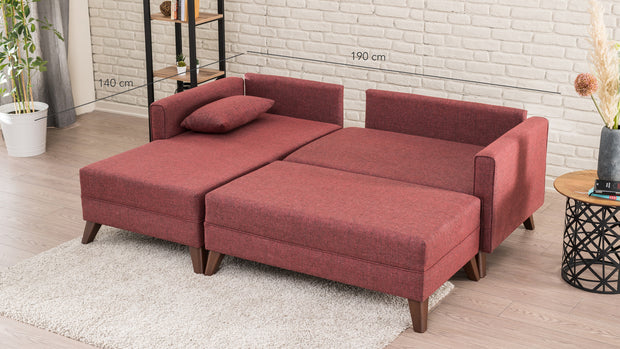 Ecksofa Schlaffunktion mit Chaiselongue Links, 4-Sitzer, aus Stoff, Bella 2 Bordeaux (4)