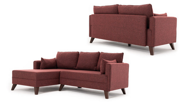 Ecksofa Schlaffunktion mit Chaiselongue Links, 4-Sitzer, aus Stoff, Bella 2 Bordeaux (5)
